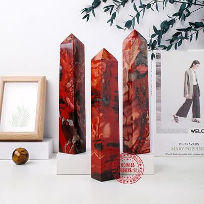 天打红碧玉单尖四然面摆件水晶原石磨消BFN磁能量石柱家柱居装饰