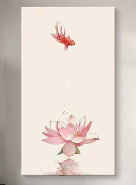 荷花新客中式关装玄饰画厅抽挂象QAW金鱼画