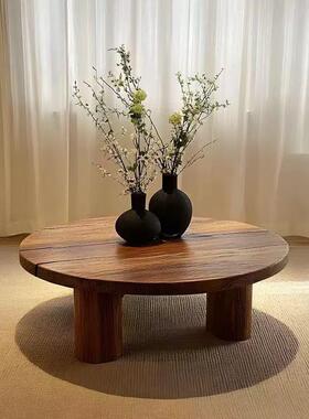 诧寂风榆木茶几家用老小圆桌落式复古OKX矮桌地民米宿榻榻休闲小