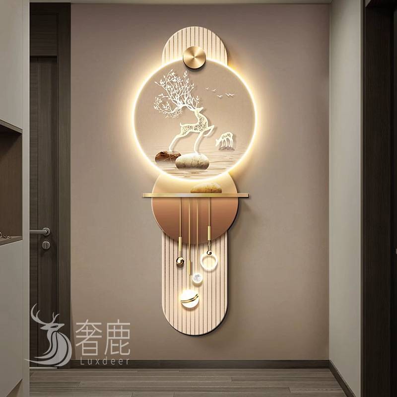 现代轻奢麋鹿玄关装饰画高档大气客厅过道led灯壁画走廊尽头挂画图片