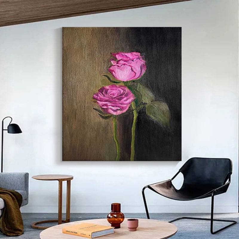 顺丰油画玫瑰花卉中古风客厅装饰画玄关花朵肌理纯手绘复古挂画图片