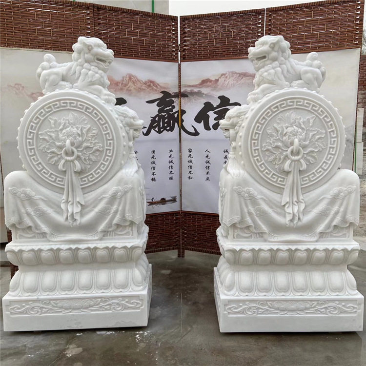 石雕门墩抱鼓石一对汉白玉狮子貔貅石墩门口石鼓
