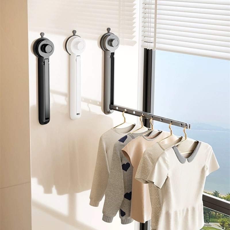 折叠晾衣架 吸盘式家用壁挂晾晒架 免打孔阳台窗户室内隐形晒衣架