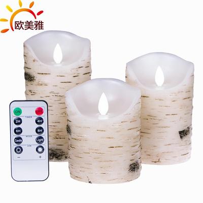 桦树皮套三led电子蜡烛灯仿真树皮遥控石蜡工艺灯亚马逊爆款
