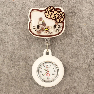 HelloKitty猫摇摇乐伸缩胸表护士挂表可爱医生学生考试怀表夹子表