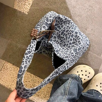 蓝色豹纹托特包女大容量2025新款