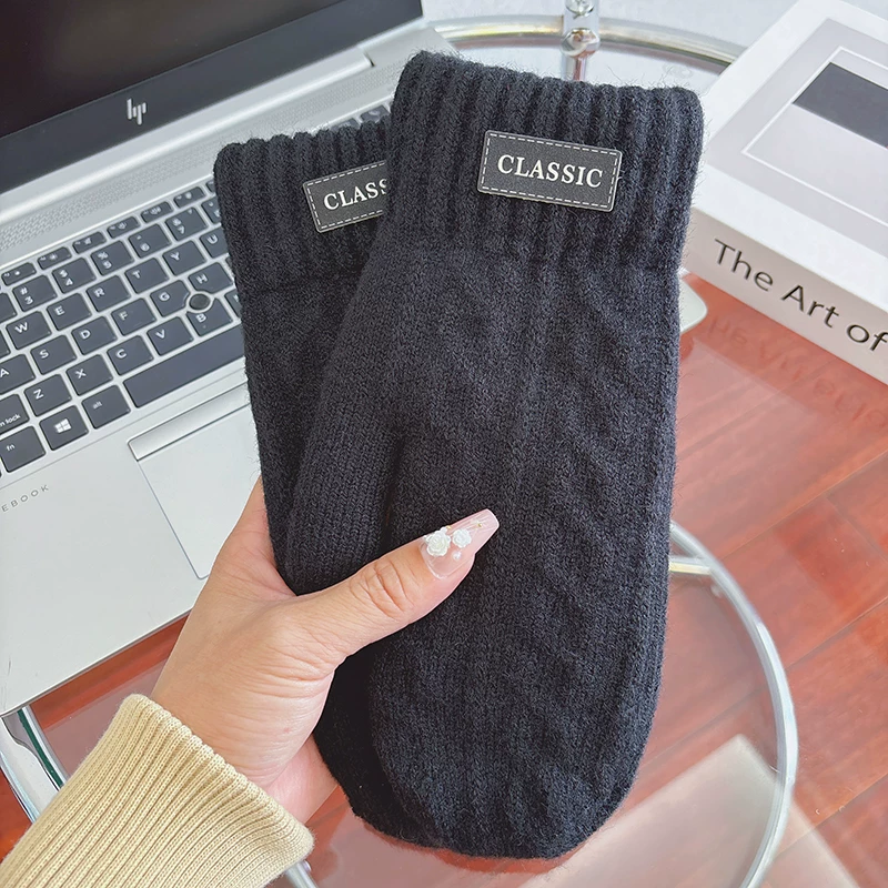 手套男冬天加绒加厚全包不分指户外保暖防寒毛线双层针织防冻潮流