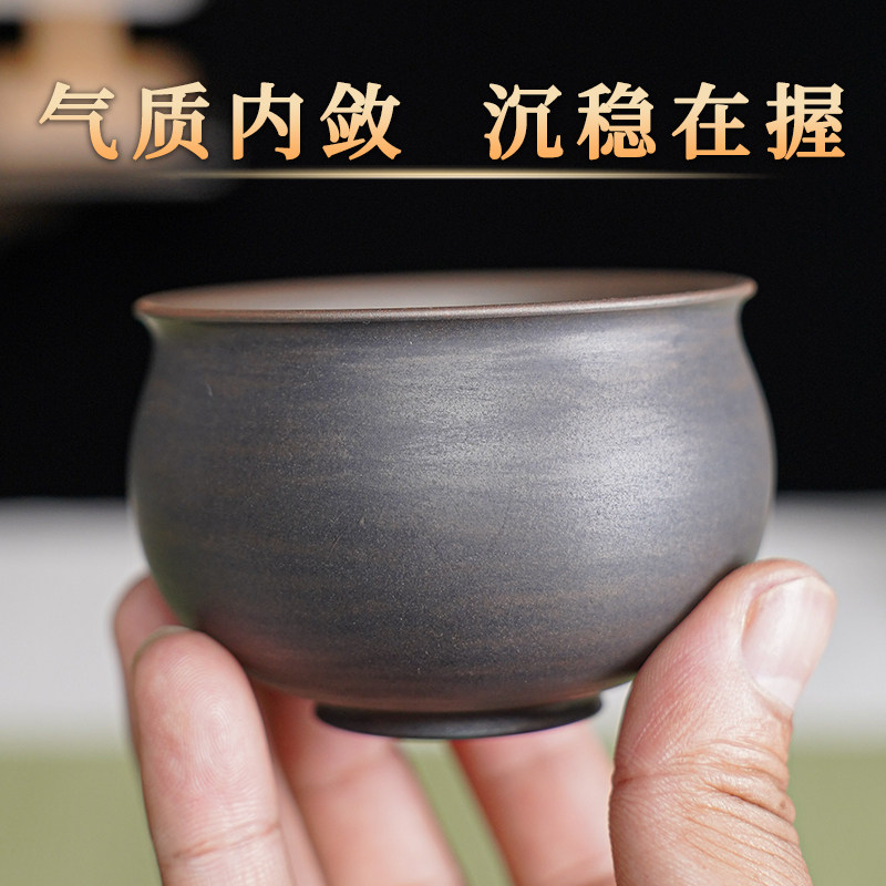 云南建水紫陶手磨主人茶杯全手工诧寂风大肚压手杯个人专用送礼盒