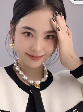 速发法式巴洛克珍珠爱心项链叶莎陈太太B字母心形吊坠锁骨链潮