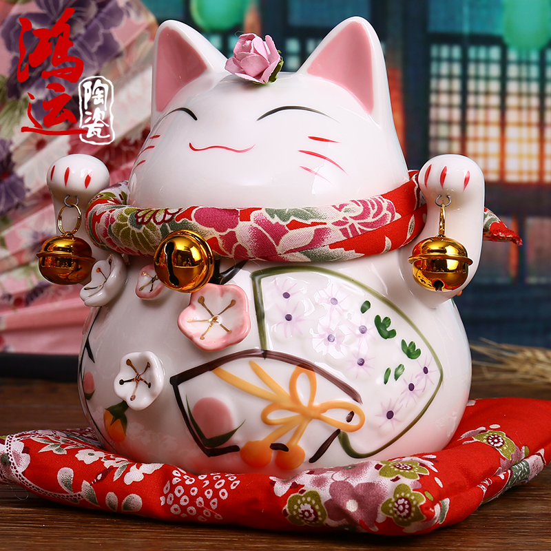 招桃花 招财猫摆件 开业 送礼 中号 陶瓷储蓄罐存钱罐情侣结婚