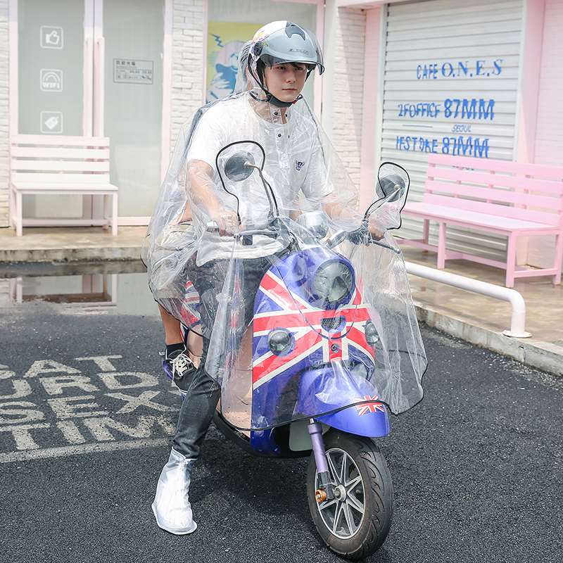雨衣加大双全透明雨披头盔式加宽电动车雨衣时尚帽檐电瓶车双人