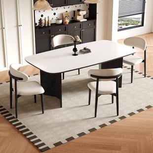 板约复古餐桌现代简古小户风型 长方飞雁餐桌形岩实木饭桌家用法式