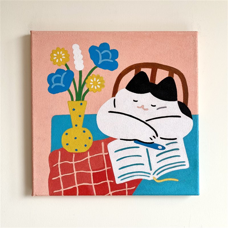 现货【纯手绘肌理画】可爱猫咪挂画卧室玄关儿童房无框照片墙装饰图片