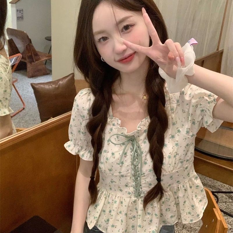 夏季甜美少女感系带法式