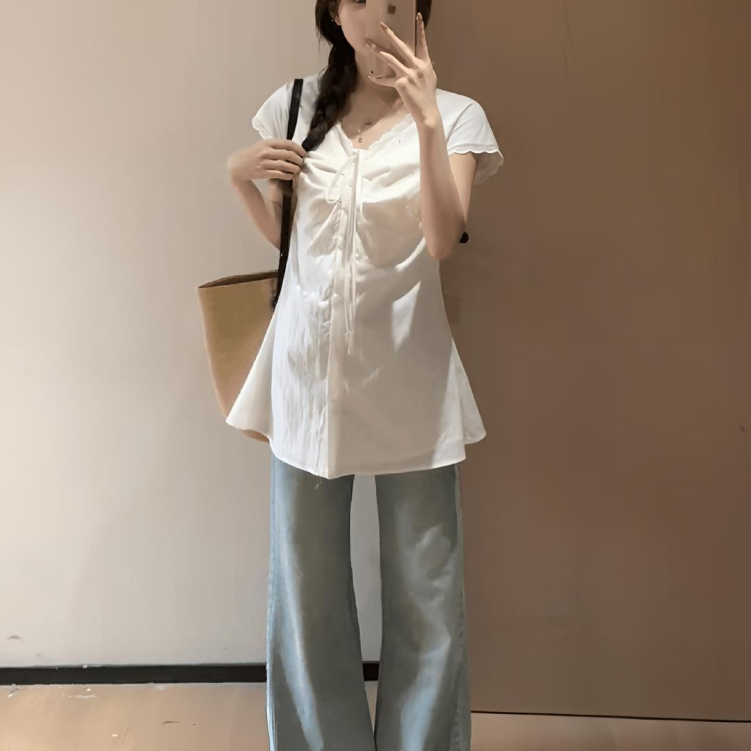 时尚夏季纯欲风V领蕾丝短