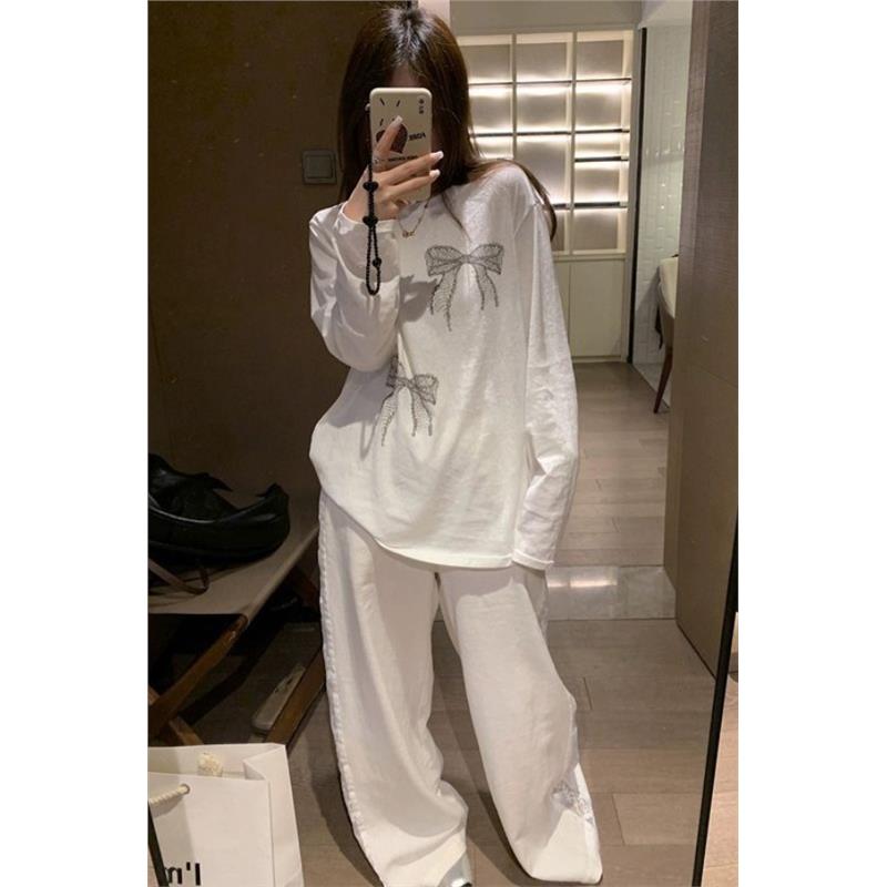 蝴蝶结印花长袖t恤女夏新