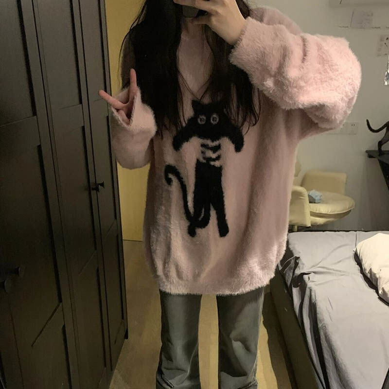 毛衣套头毛绒针织衫长袖上衣