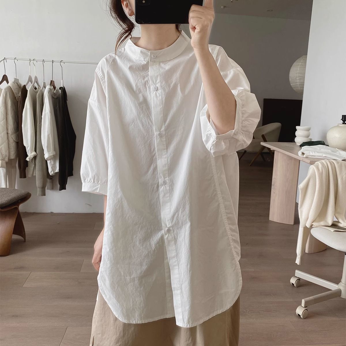 棉质衬衫女夏季新款宽松