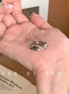 桃思竹中古三环戒指女小