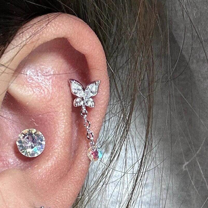 桃思竹 蝴蝶炫彩吊坠水滴流苏耳骨钉钛钢耳蜗钉睡觉不用摘耳钉,饰品/流行首饰/时尚饰品新,项坠/吊坠,淘宝优惠券,粉丝福利购,淘宝优惠卷