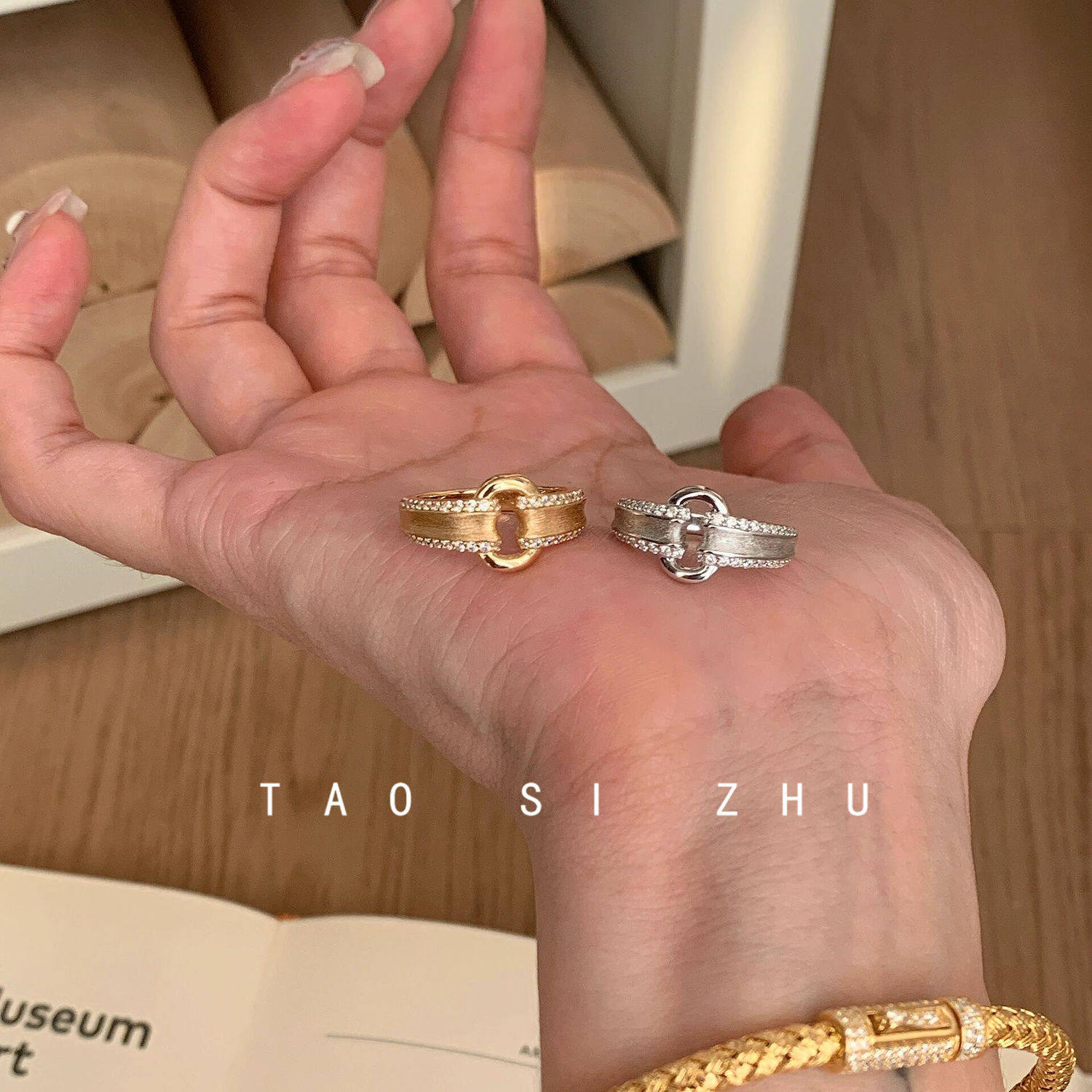 桃思竹 vintage中古拉丝元宝扣戒指轻奢高级感复古百搭开口戒指环,饰品/流行首饰/时尚饰品新,戒指/指环,淘宝优惠券,粉丝福利购,淘宝优惠卷