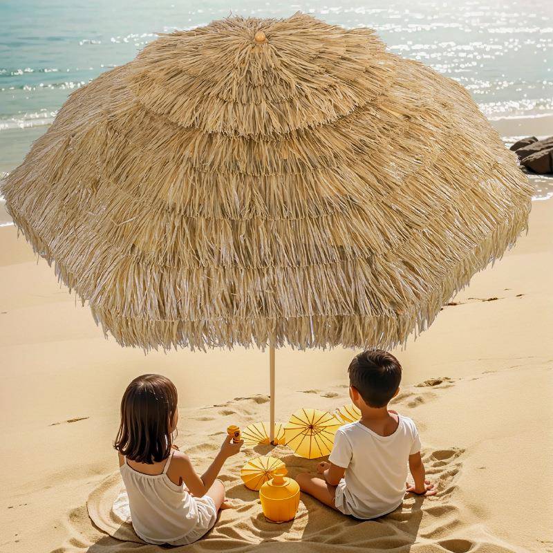 仿户外JD-130庭茅院露营餐防晒遮阳野稻草伞酒店民宿摆摊网红景区