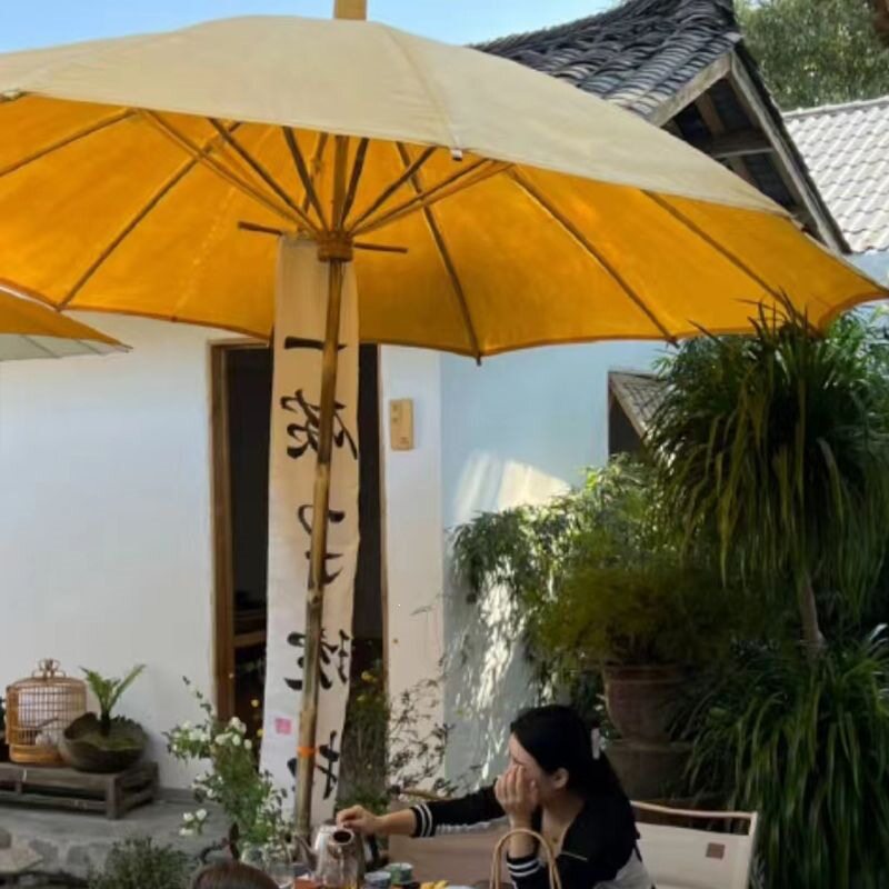 油布伞大黄伞摆摊大号伞竹木商用伞复古景区油纸伞户外遮阳伞古风