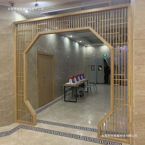 东木月洞门中式隔断雕月亮门松木HWN实阳古木花格圆拱门博架仿古