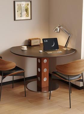 古风岩板中古餐桌可伸家缩用小户型实木法式复方圆两用可CZ007变