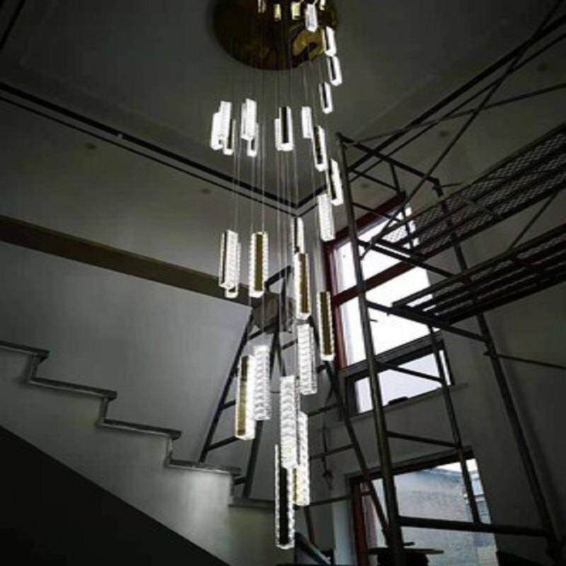 复式大楼别墅楼梯吊灯旋K9水晶长灯现吊代简约大厅创意1104客转厅