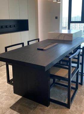 白木板蜡碳ZG-68658茶化桌板原木大板台木面实板台茶桌餐桌黑色桌