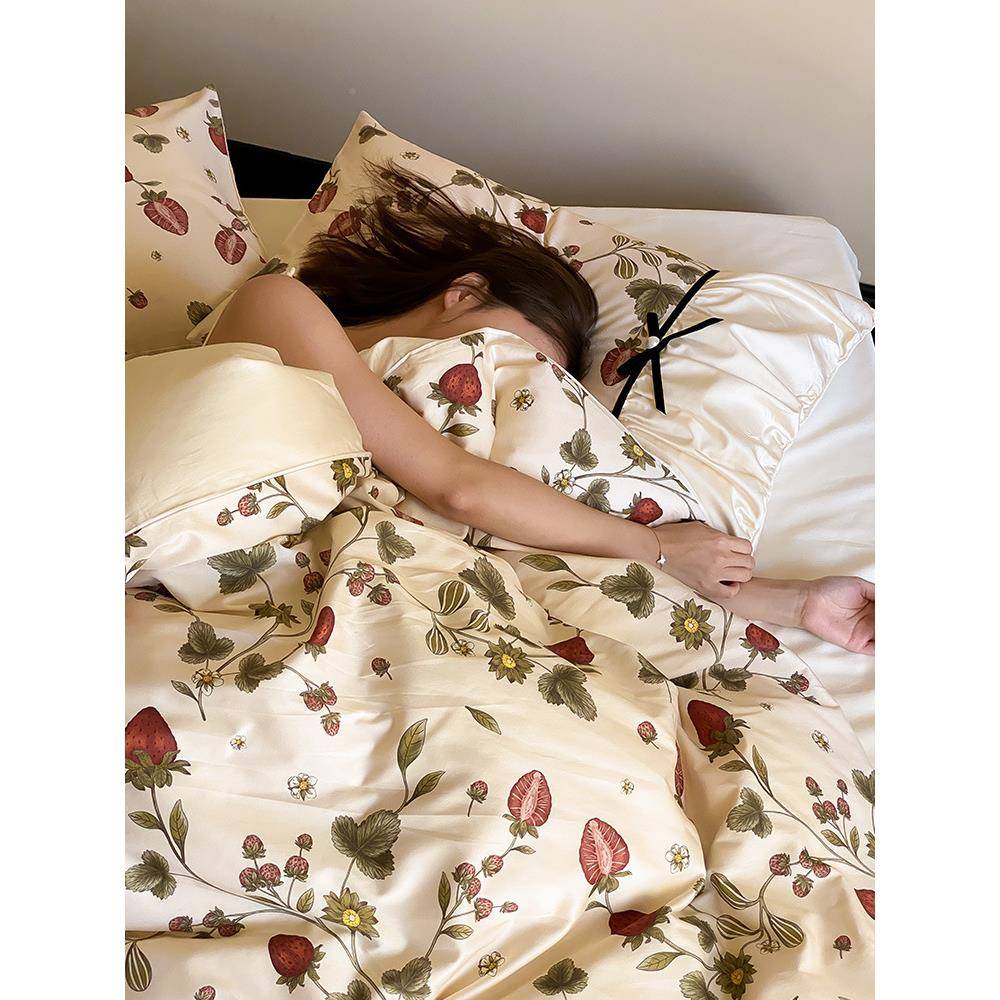 棉印新款式100S长绒纯棉四件套复古法风数码花全25R10棉被套床上