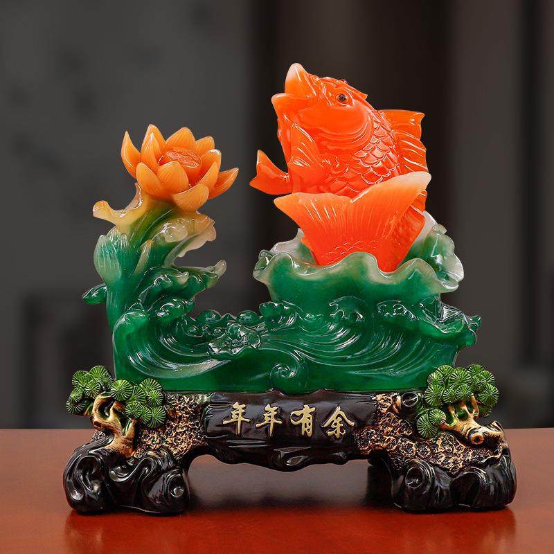 年有鱼余红鲤摆件招财年工艺品家居客厅玄关柜办公室桌酒7304面装