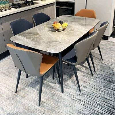 经济意式轻奢方亮光岩板直餐桌简约合现代家庭家居餐厅组20271长