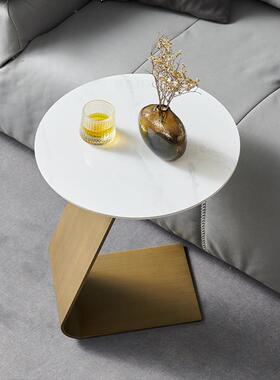 意式极简代沙发铁床角艺边几OZJ现轻奢客厅玻璃圆形小茶几头几