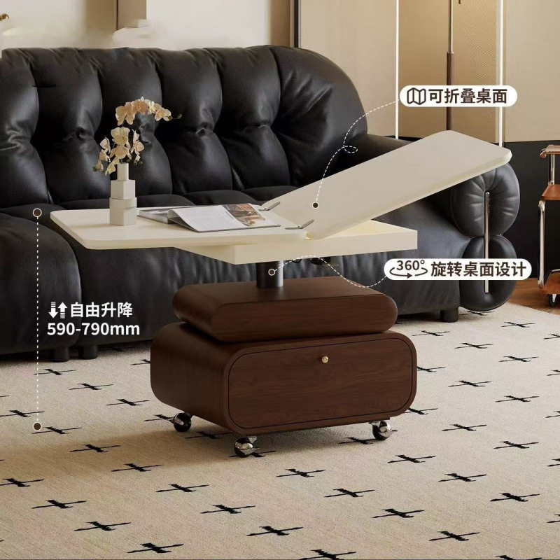 法式实木升降两用茶几餐桌小户型