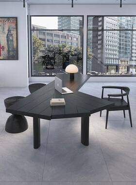 办公室黑色实木办公桌老板BHT桌轻创意奢异形板大电脑桌设师计工