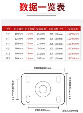 超高载重钢芯聚氨酯PU定门向万向轮2/5/6/8/104/B0011寸农场大脚