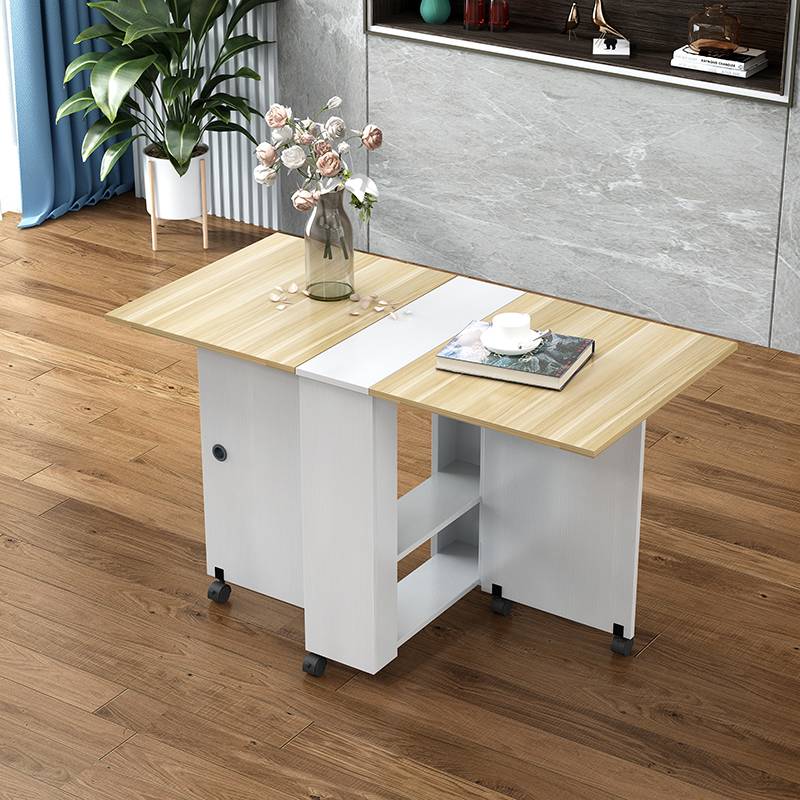 W8折叠餐桌家用小户型可移动折叠伸缩长方形多功能吃饭桌小4