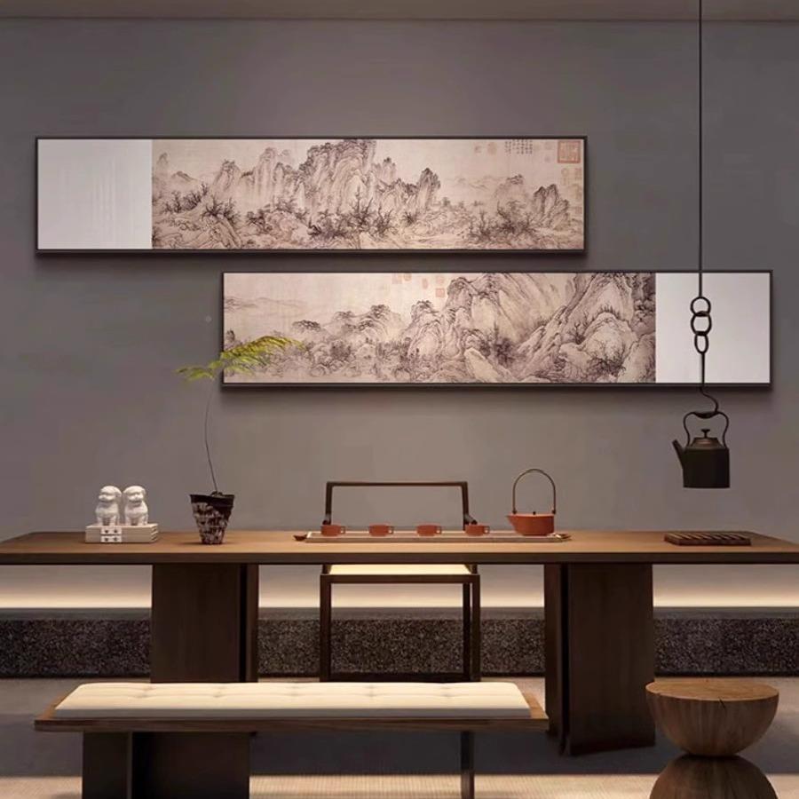 新中式客餐大气山水厅挂画酒装DJW店书房茶室走廊壁条画横长风景