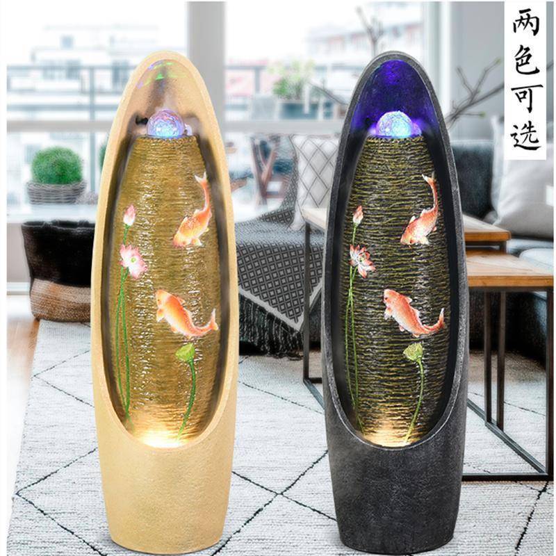 欧式现代陶罐流水喷泉加湿器 水循环落地摆件 创意家居装饰风水轮