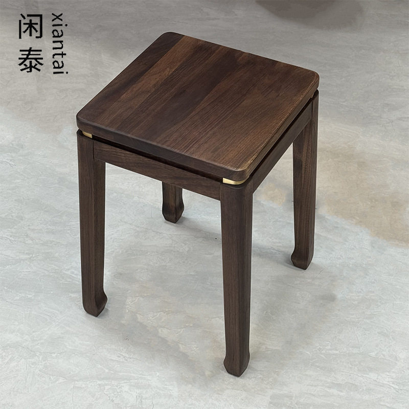 北美黑胡桃木高脚凳带铜马蹄脚餐凳可叠加书桌凳学习凳轻奢整装餐