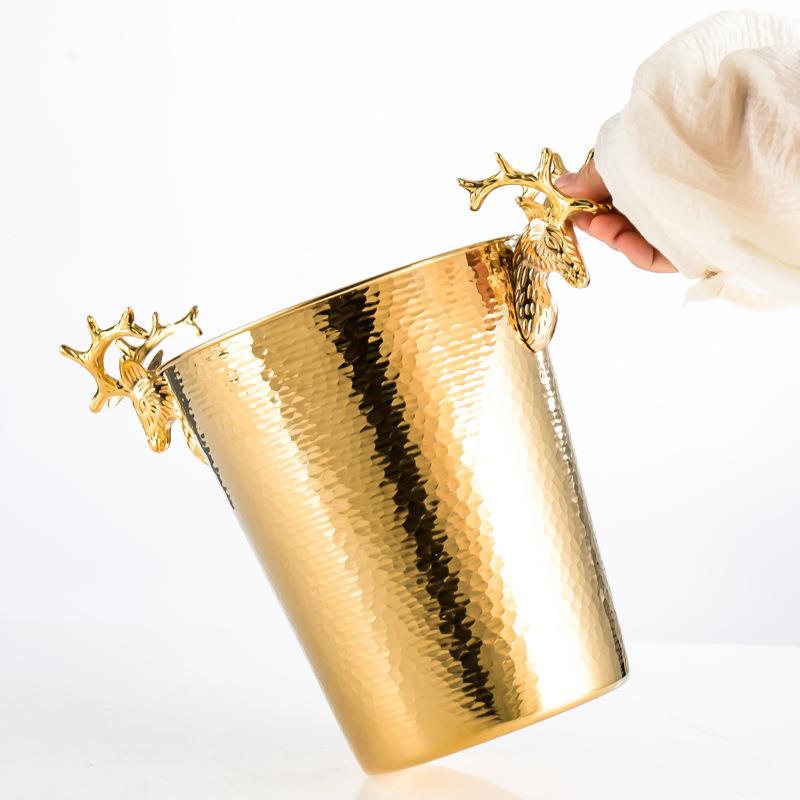 跨不境创意鹿头钢冰桶KT冰V酒吧冰粒锈桶商用SFB镇红酒桶家用冰块