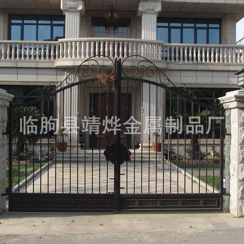 承接工程欧式平开铁艺大门工厂庭院铸铁大门热镀锌铁艺推拉门