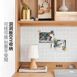 厂家直销实木书桌书架一体简约学习桌北欧书房家用办公桌原木桌