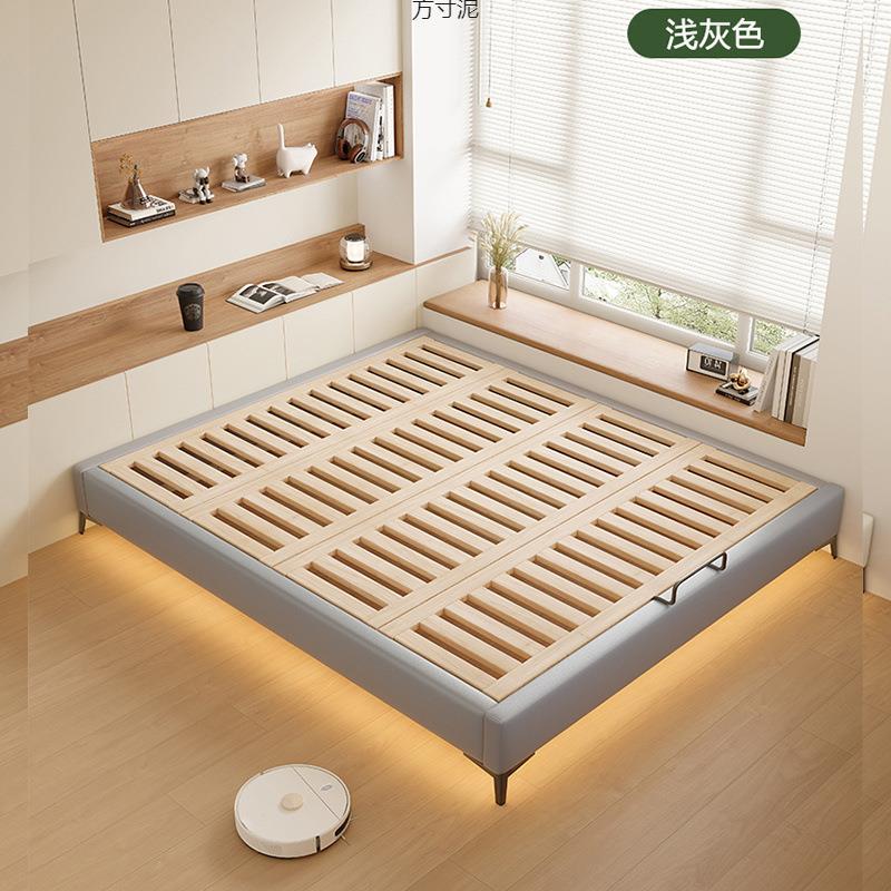 无床头RFI床架卯加厚榉木骨榫架现代简约排齐边双人悬猫抓皮实木