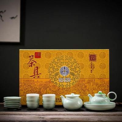 库存德化具套装厂家G5467梅青子釉太阳壶G75467茶具套7茶组