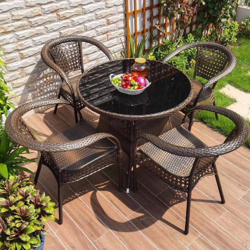 6R阳小桌椅藤椅三CTA套组套装户外休闲茶合桌台椅室外庭院件防水