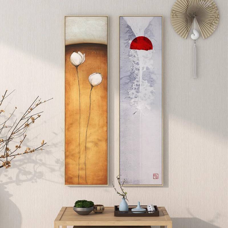 新中式装饰画玄关竖版挂画走廊过道楼梯壁画茶室书房禅意日式荷花图片