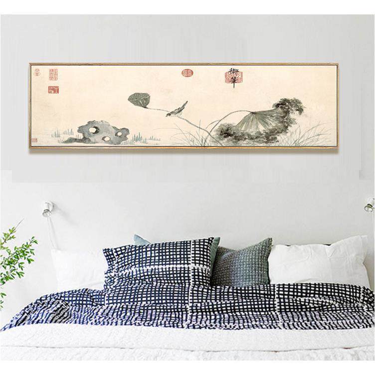 新中式横幅花挂鸟床装饰画画芯头酒店工装FJS客卧房室海棠花画